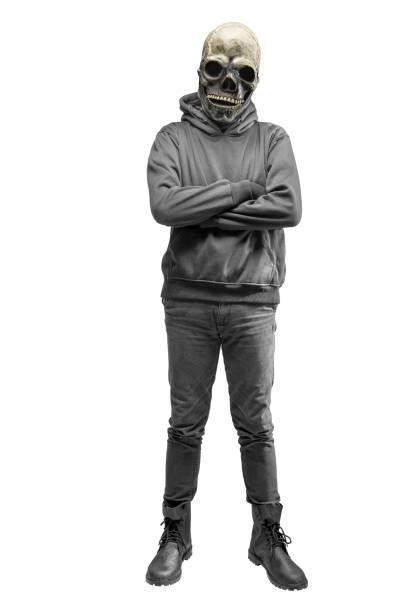 istock Man with a skull head costume for Halloween 1440411377