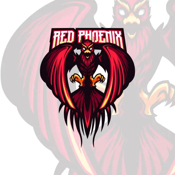 Vector illustration of Fire Bird Red Phoenix Mythical Creature Vector Mascot