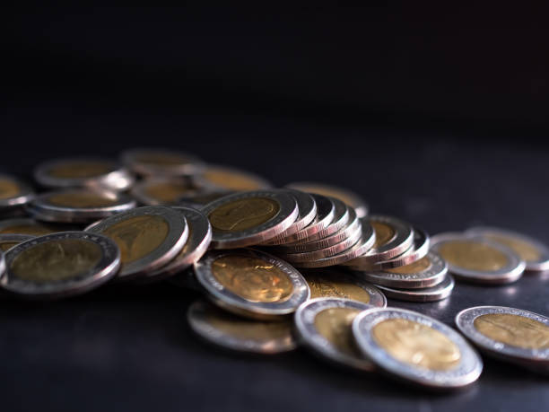 Stack Coin on Black Background,Currency Cash Symbols