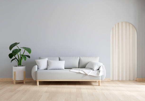 istock Gray sofa in white living room with copy space, 3D rendering 1440428815