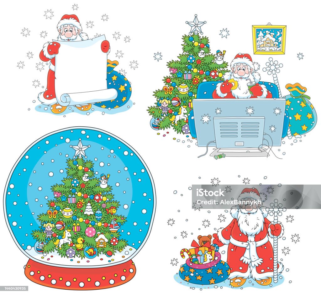 Vetores de Desenho Animado Do Papai Noel E Uma Árvore De Natal e mais  imagens de Bola de Árvore de Natal - iStock