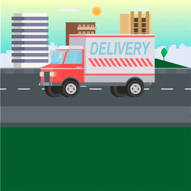 Vector illustration of Delivery van. Express delivery in the city