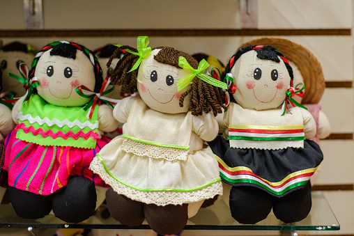 Mexican rag doll on a shelf. Lele doll.
