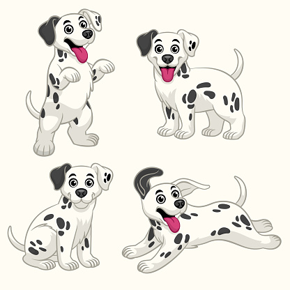 Vector of Cartoon Dalmation Puppy set in various Pose