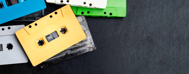 istock Collection colorful retro mock up cassette tape with copy space 1440438090