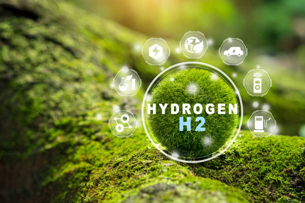 Close up earth on nature background with icon H2 Fuel Modern Manufacturing. Hydrogen green clean ecological energy. Hydrogen Industry Concept. Close up earth on nature background with icon H2 Fuel Modern Manufacturing. Hydrogen green clean ecological energy. Hydrogen Industry Concept. hydrogen stock pictures, royalty-free photos & images