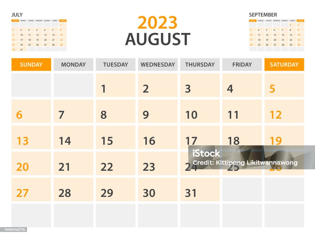 Calendar 2023 Templateaugust 2023 Year Monthly Planner Desk Calendar