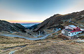 View of Transfagarash highway and valley in Carpathian mountains