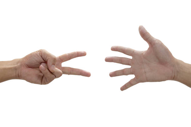 istock Rock Paper Scissors game isolated on white background 1440450156