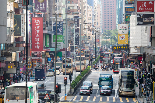 2022 Nov 10,Hong Kong.Traffic is fluid on Nathan Road in Mong Kok, Kowloon.