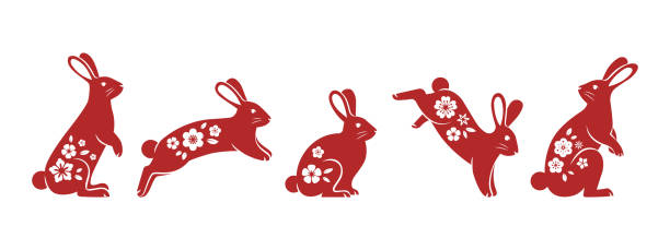 Chinese Zodiac of Rabbit Year. Chinese Lunar new year collection. Flat vector illustration. rabbit stock illustrations