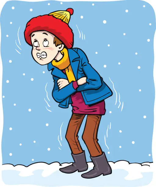 Vector illustration of A boy shivering in winter weather