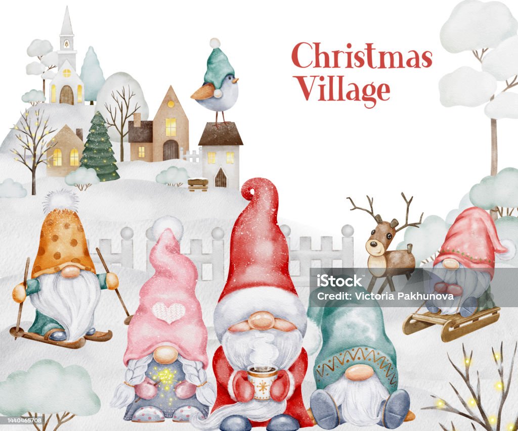 Biểu Ngữ Làng Giáng Sinh Với Gnomes Dễ Thương Nhà Cửa Cây Cối ...