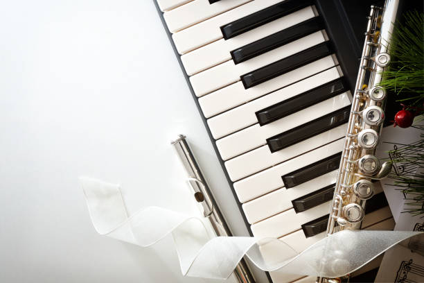 musical instruments in wooden background