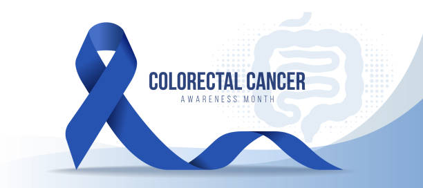 ilustrações de stock, clip art, desenhos animados e ícones de colorectal cancer awareness month - dark blue ribbon awareness sign on intestine and colon symbol and curve texture background vector design - social awareness symbol