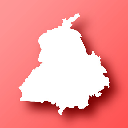 White map of Punjab isolated on a trendy color, a bright red background and with a dropshadow. Vector Illustration (EPS file, well layered and grouped). Easy to edit, manipulate, resize or colorize. Vector and Jpeg file of different sizes.