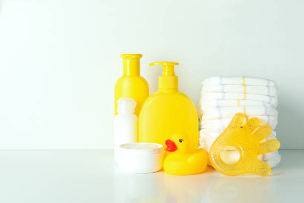 istock Different baby hygiene accessories on white background 1440468856
