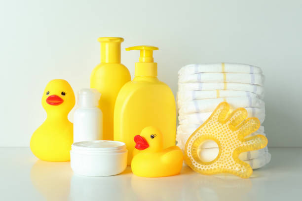 istock Different baby hygiene accessories on white background 1440469330