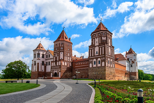 Mir Minsk region Belarus - May 2022. Mir Castle in Minsk region - historical heritage of Belarus. UNESCO World Heritage.
