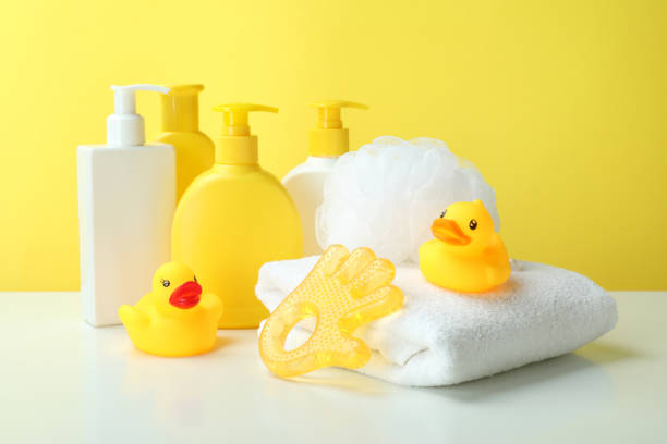 istock Different baby hygiene accessories against yellow background 1440469508