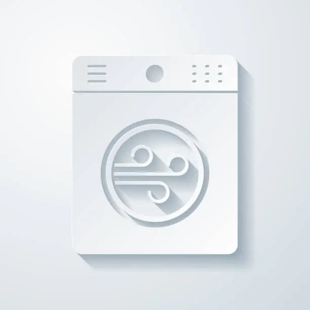 Vector illustration of Tumble dryer. Icon with paper cut effect on blank background