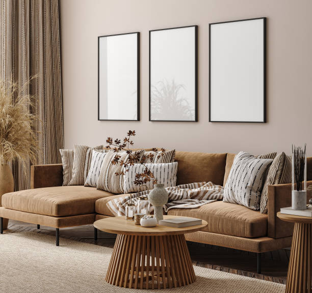 istock Poster frame mock-up in modern home interior background 1440475329