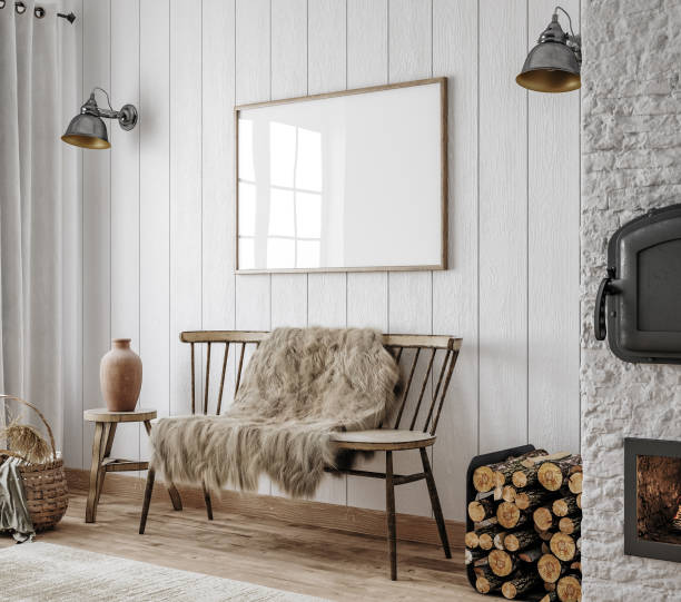 istock Mockup frame in Scandinavian farmhouse living room interior 1440475340