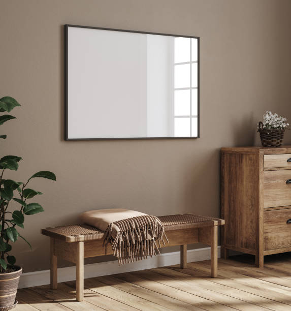 istock Mockup frame in Scandinavian farmhouse living room interior 1440475352