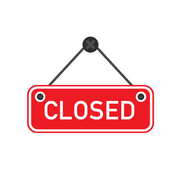 istock Closed door sign or hanging board. Come in signboard. Vector illustration. 1440476549