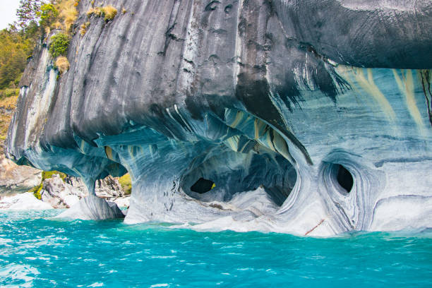 Marble cathedral in Chilean patagonia stock photo