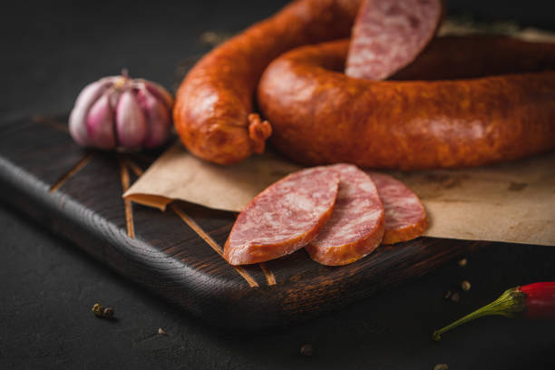 istock Krakow sausage on a dark background 1440477567