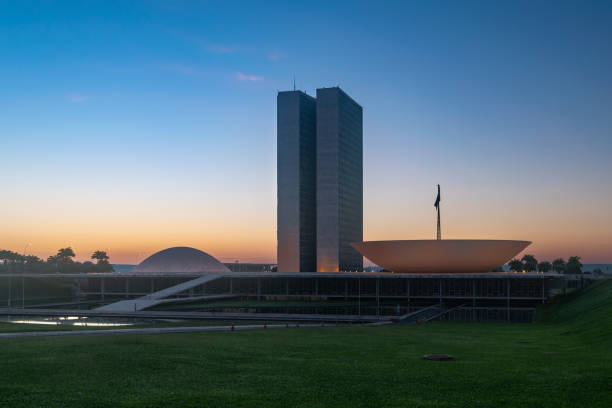 Dawn at Brazilian National Congress, Brasilia, Brazil stock photo