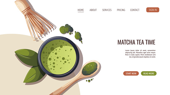 Web page with Matcha tea. Japanese drink