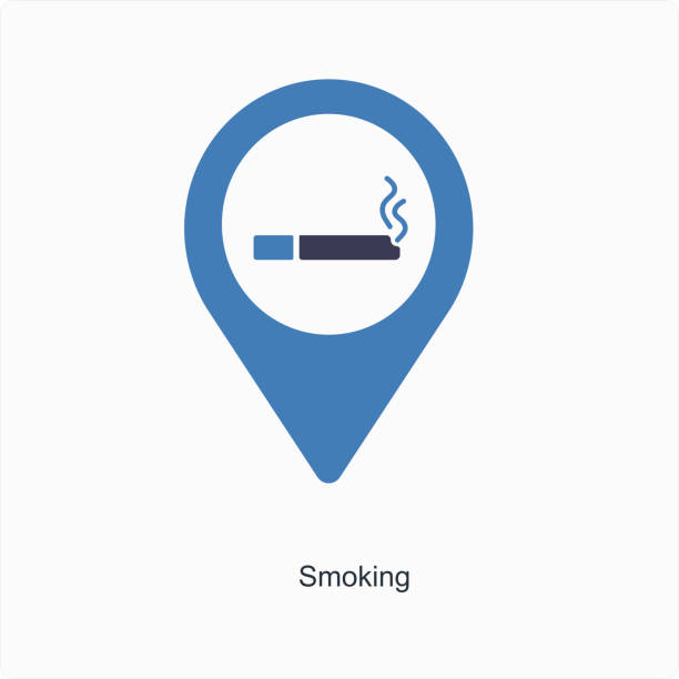 концепция значка курения и местоположения - smoking sign stock illustrations