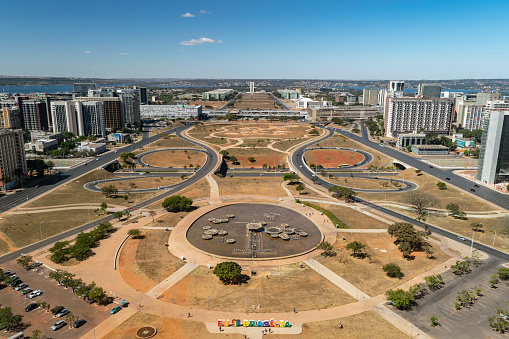 View of Brasilia from TV Tower, with Esplanada dos Ministérios, Congresso Nacional, JK Bridge and the Paranoa Lake.