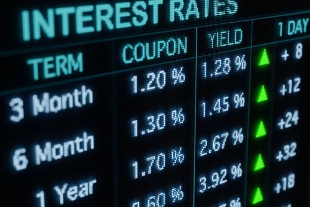 istock Bond market screen with rising yields and interest rates. 1440482675