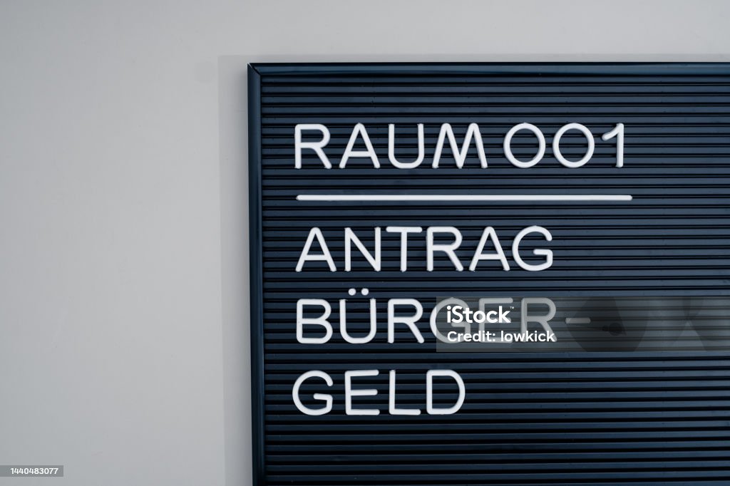 Sign in a German office German sign that says "Antrag Bürgergeld" 2023 Stock Photo