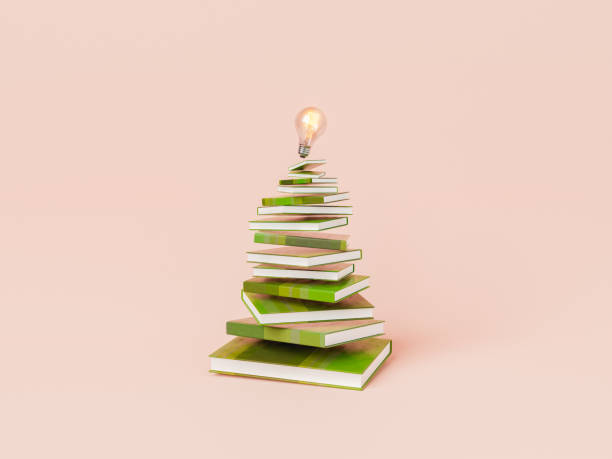 istock Christmas tree made of books and lightbulb 1440486568