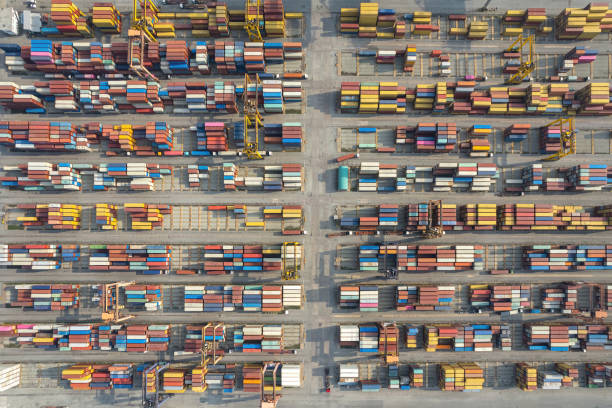 istock Aerial top view Container yard in the harbor area. 1440488061