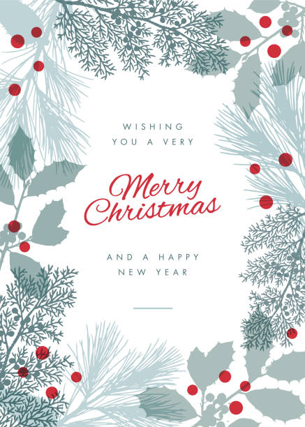 Christmas Holiday Card with Evergreen Silhouettes. Christmas Holiday Card with Evergreen Silhouettes. Stock illustration symbol snowflake icon set shiny stock illustrations