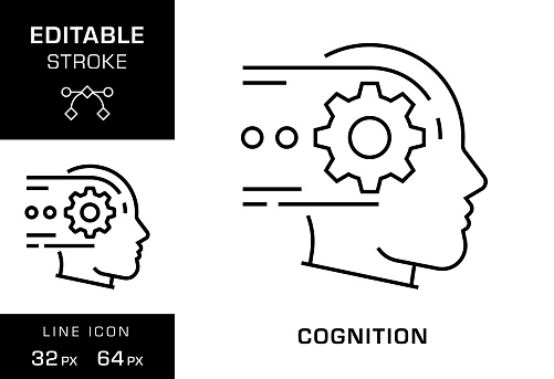 Editable Stroke, Adjustable Color, Pixel Perfect, 32 pixel and 64 pixel Vector Line Icon Design of Cognition. Cognition refers to 