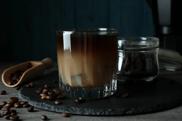 istock Concept of cold drink with ice coffee, close up 1440490270