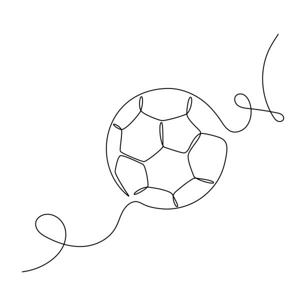 ilustraciones, imágenes clip art, dibujos animados e iconos de stock de ilustración vectorial trazo editable arte de una línea con contorno dibujado a mano balón de fútbol para impresión de fútbol, tarjetas de felicitación, redes sociales, diseño web, diseño de la copa mundial de la fifa - fifa world cup