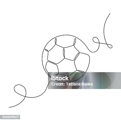 istock Vector illustration editable stroke one line art with hand drawn contour soccer ball for football printing, greeting cards, social networks, web design, FIFA World Cup design 1440491617