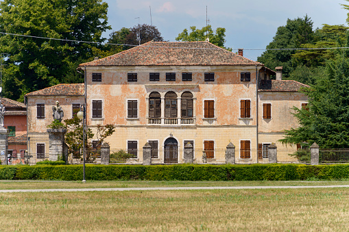 Codroipo, Italy - July 7, 2022: Exterior of the historic Villa Manin-Kechler at Codroipo, in Udine province, Friuli-Venezia Giulia, Italy