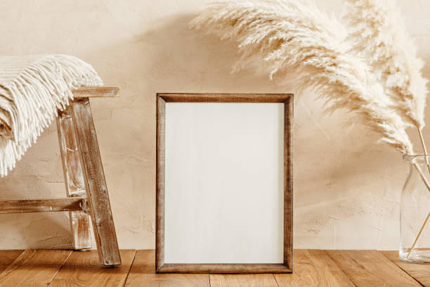 istock Wooden frame on the floor in cozy home interior 1440496038