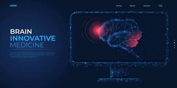 illustrazioni stock, clip art, cartoni animati e icone di tendenza di modello digitale 3d low poly del cervello umano. concetto di neuroni blu, intelligenza artificiale, medicina innovativa. illustrazione vettoriale di sfondo astratta. - commozione cerebrale