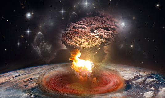 Destruction of the world after atomic explosion. Elements of this image furnished by NASA.\n\n/NASA urls:\nhttps://images.nasa.gov/details-201410280011HQ.html\n(https://images-assets.nasa.gov/image/201410280011HQ/201410280011HQ~large.jpg)\nhttps://earthobservatory.nasa.gov/images/145226/raikoke-erupts\nhttps://www.nasa.gov/feature/jupiter-s-great-red-spot-likely-a-massive-heat-source\n(https://www.nasa.gov/sites/default/files/thumbnails/image/jupiter-spot.jpg)\nhttps://www.nasa.gov/multimedia/imagegallery/image_feature_1741.html\n(https://www.nasa.gov/sites/default/files/images/476052main_irasghost_hst_big_full.jpg)\nhttps://images.nasa.gov/details-iss040e088891.html