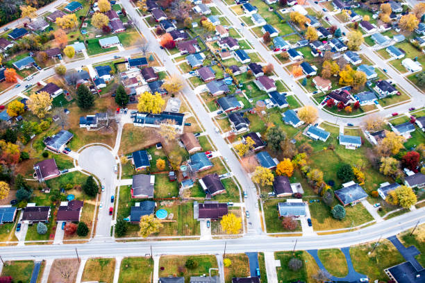 istock Aerial View of a Housing Development in the Autumn 1440497587