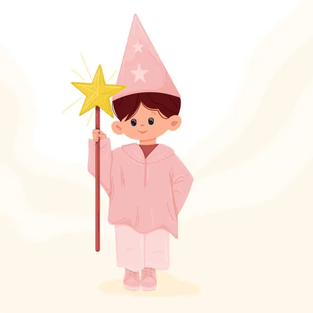 Vector illustration of Cute little boy dressed for Saint Lucy night holding shining star